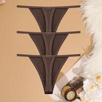 FINETOO 3 vnt./kompl. Seksualūs moteriški medvilniniai G-string apatiniai žemu liemeniu, kelnaitės, mergaitės T-nugarėlės kelnaitės, minkštos, plonos, su petnešėliais, moteriški stringai, apatinis trikotažas XL beige