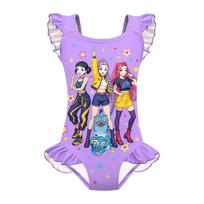 Vaikams Mergaitėms Anime Animacinis K-POP Rumi Zoey Mira Spausdintas Rankovių Neturintis Klostuotas Viengubas Maudymosi Kostiumas 130cm pink