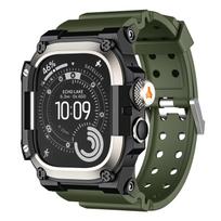 Tvirtas integruotas dirželis su dėklu Apple Watch Ultra 3/2/1 49mm Sportinis silikoninis dirželis su metaliniu buferio dangteliu iWatch Ultra Ultra 1/2/3 49mm pilka/žalia