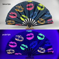 Luminous Folding Kung Fu Party Fan with UV Fluorescent Glow black
