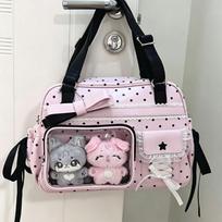 Polka Dot Ita Bag With Lace Bow Decor Women Transparent Pocket Shoulder & Handheld Dual-use Bag Lolita Style Daily Commute Bag white