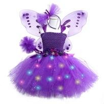 Mergaičių LED princesės suknelė su šviečiančiais drugelio sparnais ir tiulio sijonu 150cm purple