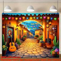 One vibrant Mexican garden polyester backdrop perfect for home decoration outdoor activities and photo booths 47.2x31.5inch/120*80cm orange