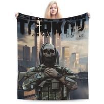 Escape from Tarkov Scav PMC Map Flannel Blanket Winter Soft Warm Throw Blanket for Children Living Room Bedspread Sofa Bed Cover 100cmx150cm black