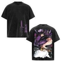 Jujutsu Kaisen Fushiguro Toji Anime T-shirt Vintage Washed T Shirt Summer Short Sleeve Pure Polyester Tees Tops Men Women Clothing M juoda