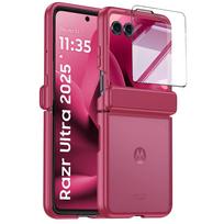 For Moto Razr 50 60 Ultra 2024 2025 Case Matte Hinge Protection Screen Protector Full Protection Ring Holder Flip Foldable Cover Artificial leather&Motorola Razr 60