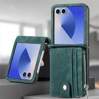 Luxury Business Zipper Multi-Card Wallet Leather Phone Case for Samsung Galaxy Flip 8 7 FE 6 5 4 3 Shockproof Book Stand Cover Galaxy Z Flip7 FE žalia
