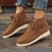 Women's Fashion Flat Single Boots Autumn New Round Head Suede Front Lace-up Soft Sole Non-slip Ankle Boots 36-43 41