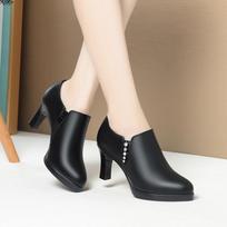 Soft Leather High Heel Waterproof Platform Elegant Deep Mouth Women's Single Shoes Women's Fashionable Catwalk Leather Shoes 36 white
