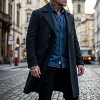 Men's Mid-length Double-breasted Wool Blend Peacoat, European US Size Warm Winter Overcoat Jacket for Men, Outerwear for Dropshipping M juoda
