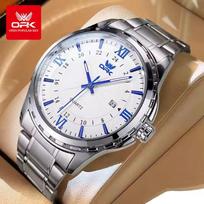 OPK Men's Retro 40mm Stainless Steel Belt Silver Black Quartz Watch Simple Sport Fashion Style with Luminous Calendar Waterproof mėlyna