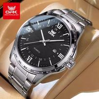 OPK Men's Retro 40mm Stainless Steel Belt Silver Black Quartz Watch Simple Sport Fashion Style with Luminous Calendar Waterproof juoda