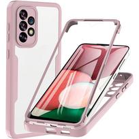 Atsparus smūgiams dėklas su Samsung Galaxy S21 FE S22 ULTRA A13 A23 A53 ekrano apsauga S23 360 viso kūno apsauga Tvirtas dvipusis dėklo buferio dangtelis Samsung S22 Plus rožinė