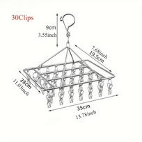 Stainless Steel Drying Rack with 40 Clips - Durable, Windproof Hanger for Delicates & Underwear, Multi-Purpose Pants Organizer, Clothes Pins 30clips gray