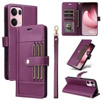 Atverčiama odinė piniginė dėklas OPPO Reno 14 13 13F 12F Reno14 Reno12 F Reno13 FS 4G 5G Flip dėklai Išorėje 6 kortelių laikiklis PU Leather&Oppo Reno13 FS 5G violetinė
