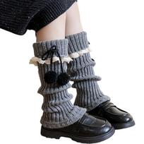 Lolitas Leg Warmer Knitted Leg Sleeve Sweet Baggy Cuffs Ankle Heap Socks Student Girls Foot Cover Lace Frilly Leg Socks Os tamsiai pilka spalva