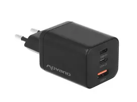 MOVANO GaN 65W 2x USB-C PD + USB-A įkroviklis (juodas)