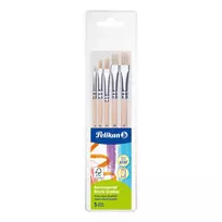 Pelikan Starter Brush Set, 5 šerelių teptukai su medinėmis rankenomis, įvairių dydžių, permatomu dėklu 300008263