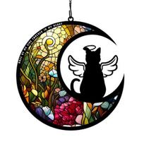 Pet Memorial Suncatcher Angel Cat Dog Sun Catcher Panel Stained Glass Window Hanging Ornaments Pet Loss Sympathy Gift for Pet Lovers H