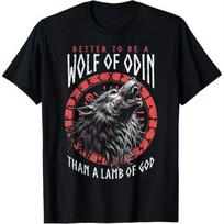 Men'S Viking Norse Mythology T-Shirt Wolf of Odin Vs Lamb of God Graphic Tee Heavy Metal Norse XS black