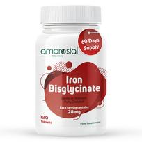 Ambrosial Iron Bisglycinate 28mg High Strength Tablets | High Absorption Iron Supplement for Tiredness and Fatigue for Women and Men | Pack of 1-
