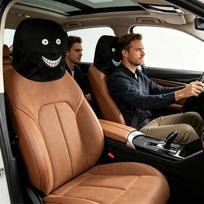 Funny Smiling Face Car Headrest Covers Car Headrest Cover Scary Face Printing Spooky For Automobile Vehicle Sedan Truck SUV 1pc white