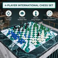 4 Player Chess Set 45cm Rubber Mat Board PS Chess Pieces 63mm Height Classic Strategy Game Educational Toy for Family School Black Blue Green White black