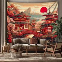 Large Japanese Sakura Fuji Wall Tapestry Asian Pagoda Temple Anime Decor Oriental Style Art Print Living Room Bedroom Decoration 70x100cm28x39in red
