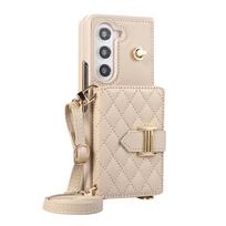 Crossbody Card Bag Wallet Leather Cover for Samsung Galaxy Z Fold 5 4 3 5G Fold5 Cards Slot Holder Lanyard Pocket Strap Case For Galaxy Z Fold 3 smėlis