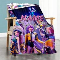 Kpop Demon Hunters Personalized Name Blanket Cozy Personalized Blanket Ultra-Soft for Couch Chair Living Room Picnics Ideal for All Seasons 80cmx120cm blue