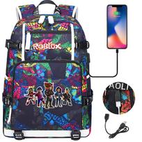 Roblox Žaidimų Pasaulis USB Didelės Talpos Paauglių Studentų Kuprinė Berniukams Mergaitėms Laisvalaikio Kelionėms ( 17inch )47cmx30cmx15cm