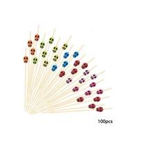 100pcs Natural Material Halloween Pumpkin Bamboo Skewers Smooth Surface Resilient Cocktail Sticks Disposable Skull Bamboo Stick beige