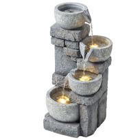 4 pakopų sodas fontanas kaskada akmens ir plytų efektas dekoracija su LED apšvietimu 28 x 25 x 54,5 cm pilka