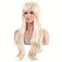 Light Golden Long Curly Wig with Bangs - Heat-Resistant Synthetic Fiber, Suitable for Role-Playing, Anime Conventions 22inches&1pc beige