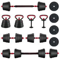 vidaXL 4-in-1 hantelių rinkinys 40 kg Juoda ir raudona