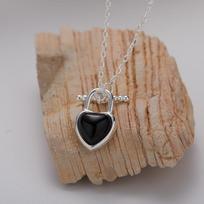 S925 Sterling Silver Natural Black Onyx Stone Earring/necklace Love Heart Shape Sweet Cool Girl's Gitfs Fine Zircon for Women gray