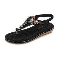 Fashion Summer Shoes for Women Fashion Bohemia Women Crystal Bead Flat Sandals Casual Flip Flops Slip on Sandalias Beach Shoes 35-42 41 juoda