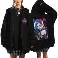 Anime Arcane Jinx Užtraukiamas su gobtuvu megztinis vyrams moterims Fleece Oversized bliuzonas Mados tendencija Hip Hop Hoodie Y2K Ilgomis rankovėmis Užtraukiamas su gobtuvu megztinis M gray