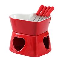 Keramikinis šokolado fondiu puodas Širdelės formos Mini fondiu puodų rinkinys 320ML Sūrio ir šokolado fondiu puodas vakarėliams Jaukūs vakarai Dovanos red