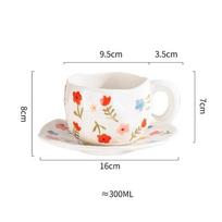 Creative Irregular Ceramic mug Hand-painted Flower Clouds Coffee Cup with Saucer Breakfast Milk Tea Cups Handmade Gift Drinkware white