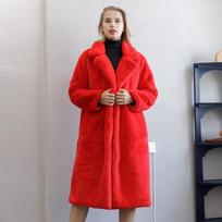 Elegantiški žieminiai kailiniai moterims, pliušiniai dirbtinio audinės kailio paltai, laisva kailinė striukė, aukštos kokybės paltas, storos šiltos žieminės striukės XXL raudona