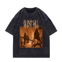 Game Silent Hill  Vintage Washed Tshirt Men Women Gothic Fashion T Shirts High Quality Cotton Oversized Tshirts Streetwear 2XL black