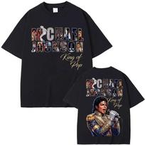 Michael Jackson King Of Pop Photo Letter Fill Dual-Sided Oversized T-Shirt Retro Pop Legend Streetwear Women And Men T-shirts 5XL įvairiaspalvis