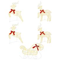 vidaXL Kalėdinis elnias su rogutėmis 5 vnt. 100 LED Šilta balta