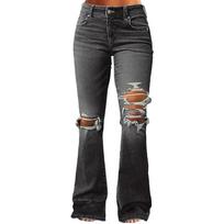 Women's Casual Slightly Flared Ripped Jeans S gray