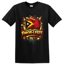 Timor Leste Flag T Shirt Patriotic Graffiti Art National Pride Graphic Bold Tee XL brown