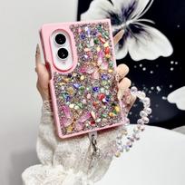 Spalvingas deimantinis dirželis, drugelio telefono dėklas, skirtas Samsung Galaxy Z Fold8 Fold 8, platus, atsparus smūgiams, patogus laikyti, plonas prigludęs dangtelis Galaxy Z Fold 8 rožinė