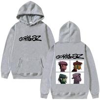 Gorillaz roko grupės mados albumas: raštuoti moteriški džemperiai su gobtuvu, hiphopo, alternatyvūs, retro stiliaus megztiniai XXXL gray