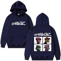 Gorillaz roko grupės mados albumas: raštuoti moteriški džemperiai su gobtuvu, hiphopo, alternatyvūs, retro stiliaus megztiniai L tamsiai mėlyna spalva
