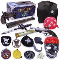 Helovino Pirato Kostiumo Žaidimų Rinkinys Vaikams Juokinga Kaukė su Kaukolės Akimi Pirato Lobių Skrynios Žaislas Blue treasure chest A black